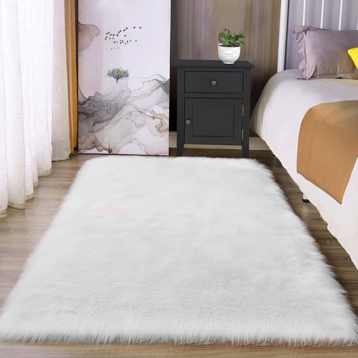 Latepis White Sheepskin Rug 2x3 Faux Fur Sheepskin Rug for Living Room Fluffy Washable Rugs for Bedroom Luxury Room Decor Furry Rugs Rectangle