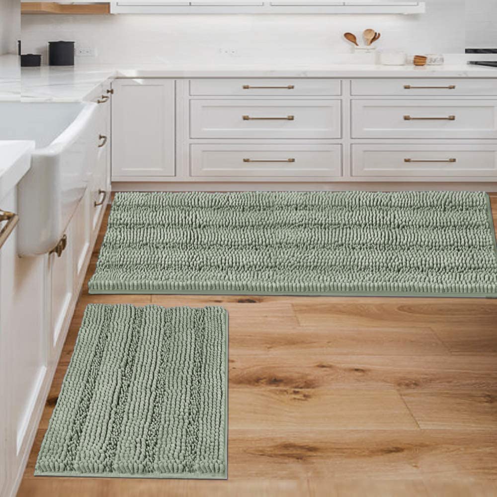 H.VERSAILTEX Bathroom Rugs Bath Rug Set 2 Piece Bathroom Contour Rug Toilet Mat Sets Non Slip Contour Bath Rug Ultra Thick Water Absorbent Striped Bath Mats Washable(47" x 17" Plus 20" x 20" U, Cream)