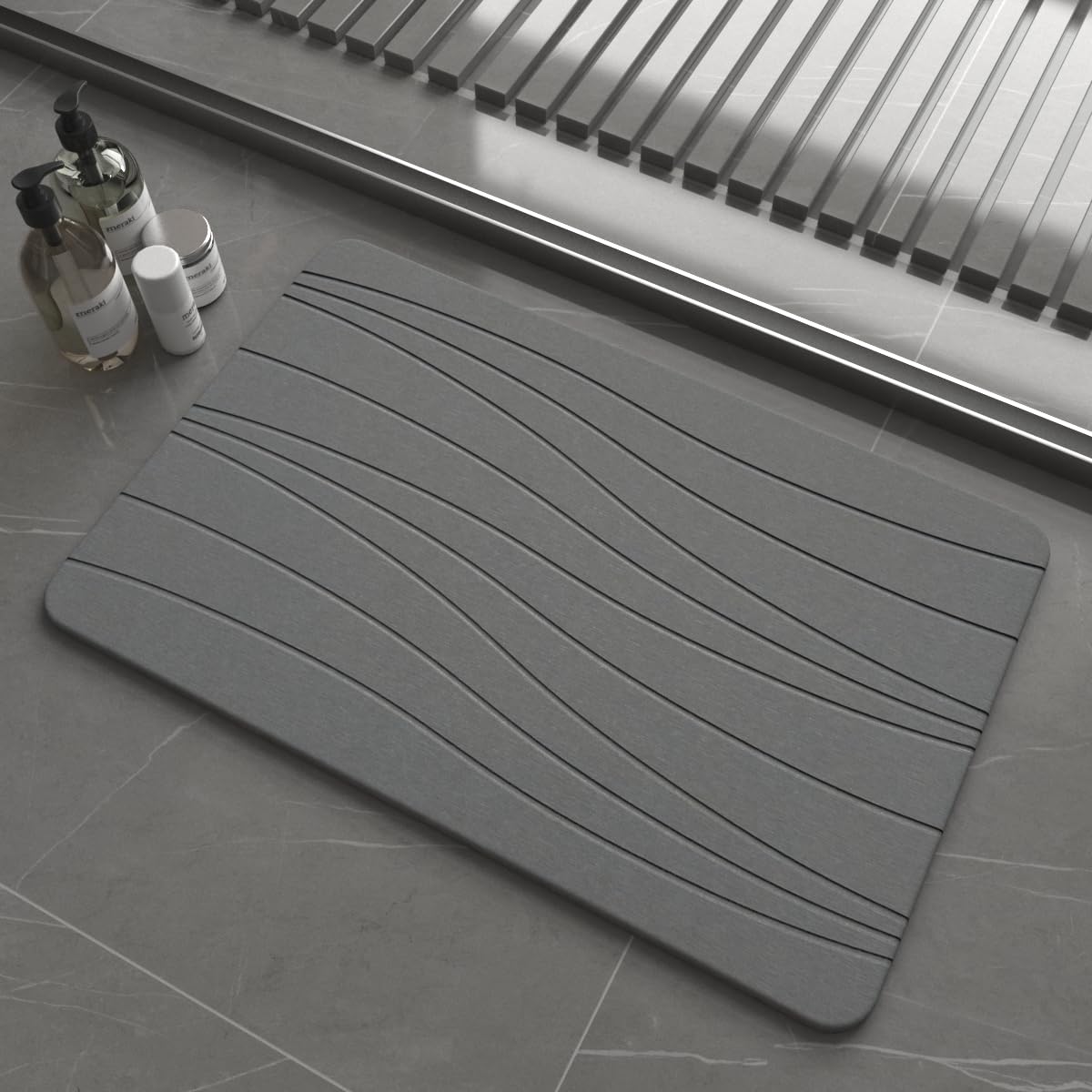 Fast Drying Stone Bath Mats for Bathroom, Non-Slip Diatomaceous Earth Bath Mat, Super Absorbent Bath Mat Stone (23.6''×15.4" White Flow)