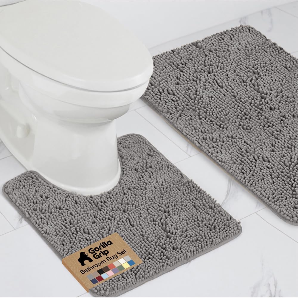 GORILLA GRIP Bathroom Area Rug Sets 2 Piece, Soft Chenille, 30x20 Grey