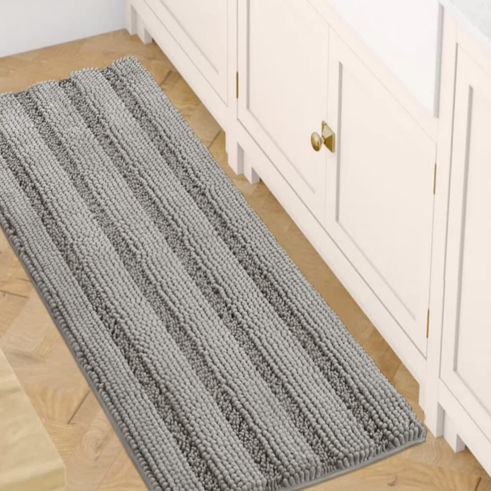H.VERSAILTEX Bathroom Rugs Bath Rug Set 2 Piece Bathroom Contour Rug Toilet Mat Sets Non Slip Contour Bath Rug Ultra Thick Water Absorbent Striped Bath Mats Washable(47" x 17" Plus 20" x 20" U, Cream)