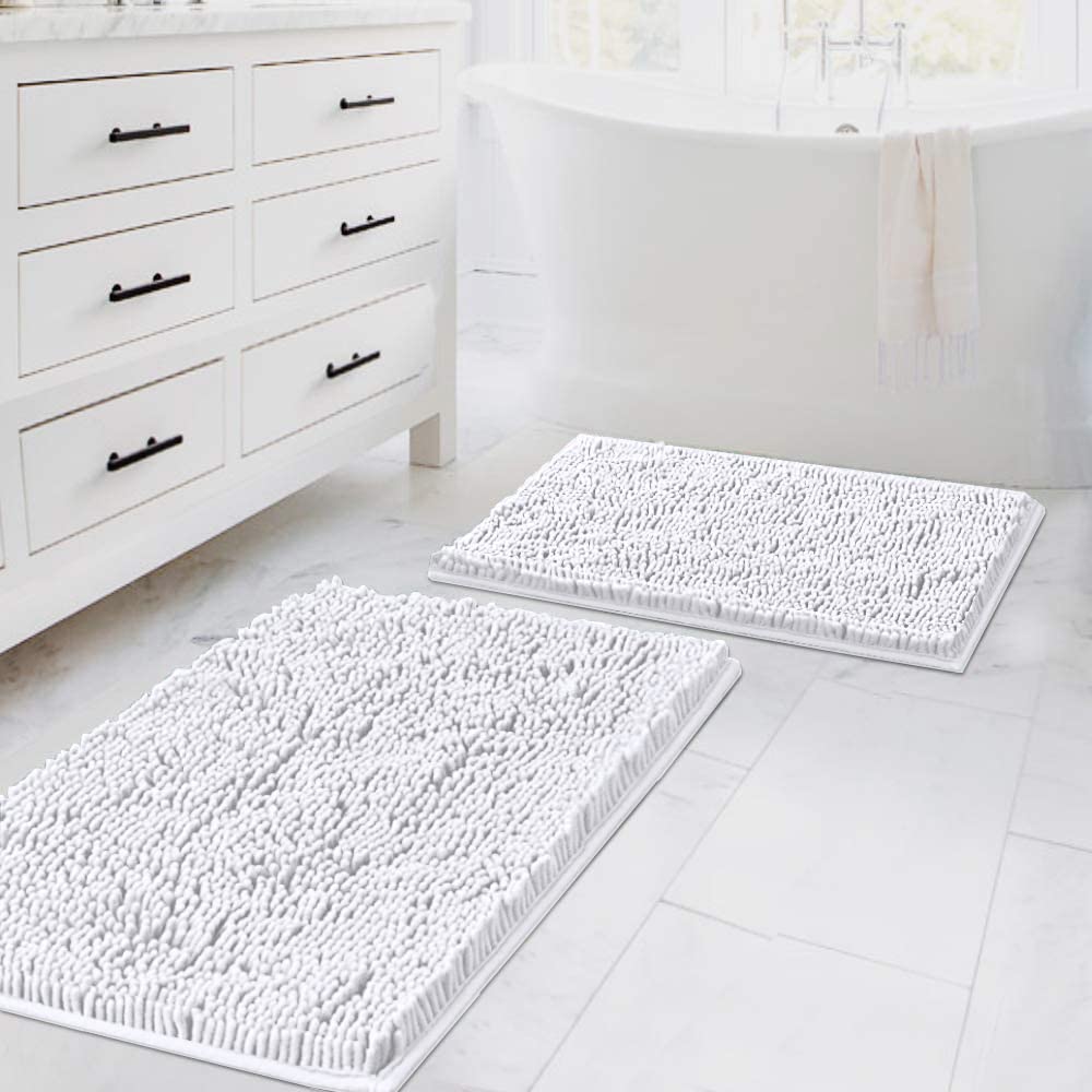 H.VERSAILTEX Bathroom Rugs Luxury Chenille Mat Set, Soft Plush Shower Rug + Toilet Mat, Microfiber Shaggy Carpet, Super Absorbent, Machine Washable (Curved Set, 32" x 20"/20" x 20", Loden)