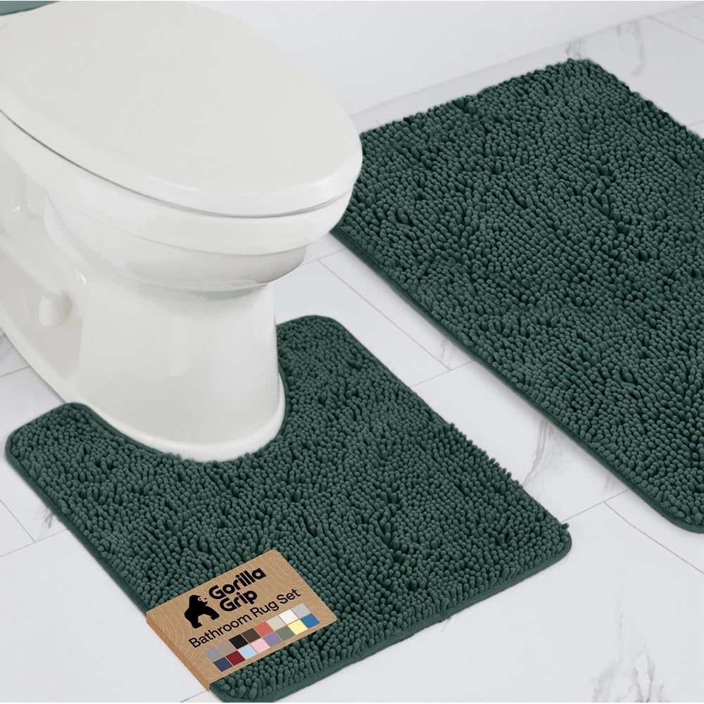 GORILLA GRIP Bathroom Area Rug Sets 2 Piece, Soft Chenille, 30x20 Grey