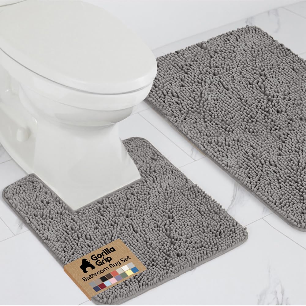 GORILLA GRIP Bathroom Area Rug Sets 2 Piece, Soft Chenille, 30x20 Grey