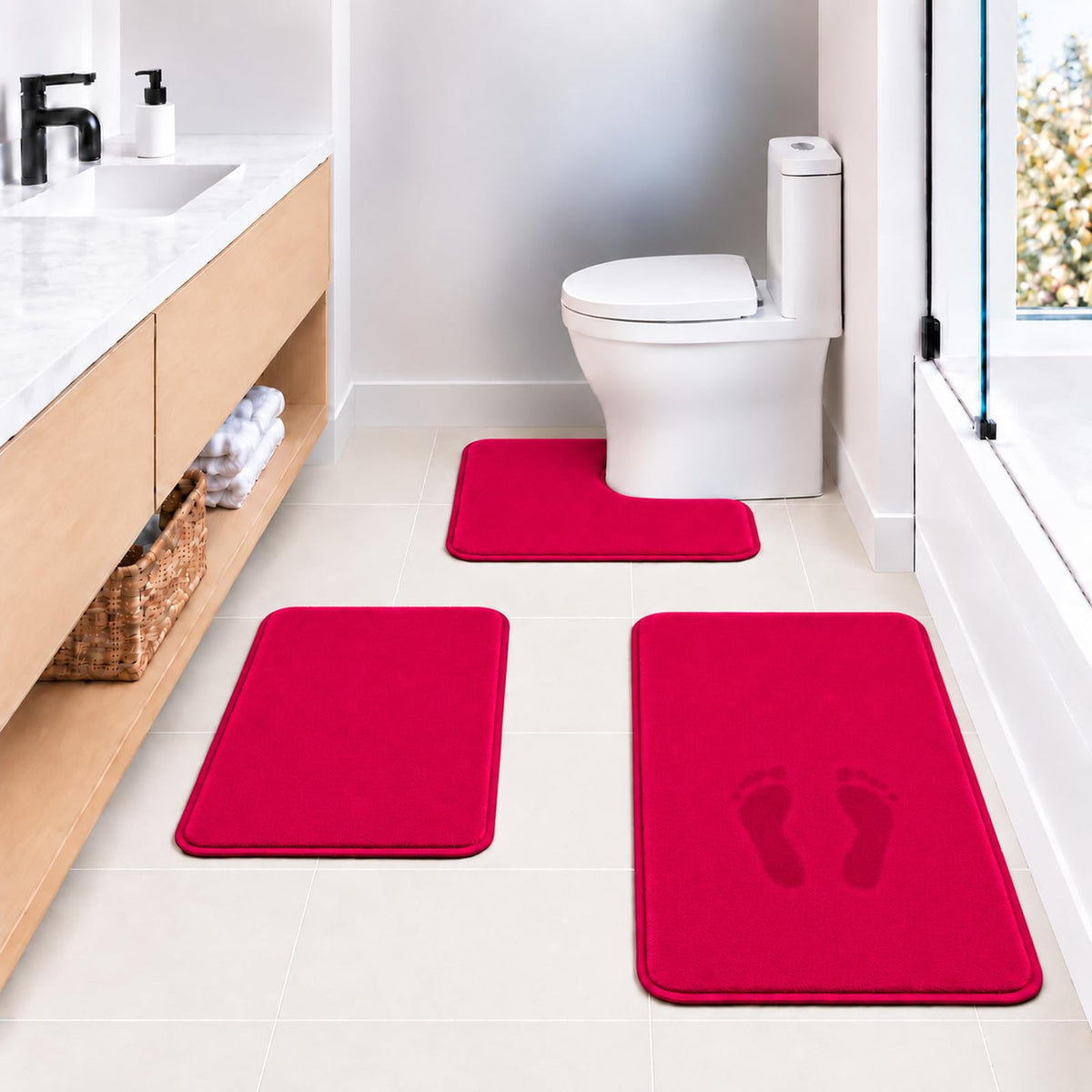 Black Bathroom Rug Set Memory Foam Bath Mats 3 Piece with Toilet Mats, Soft & Supportive, Shock Absorbing, Water Absorbent, Non-Slip Bath Rugs, Machine Washable, Area Rug, Home Decor Accessories