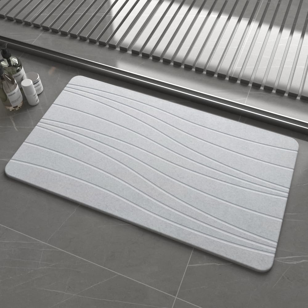 Fast Drying Stone Bath Mats for Bathroom, Non-Slip Diatomaceous Earth Bath Mat, Super Absorbent Bath Mat Stone (23.6''×15.4" White Flow)