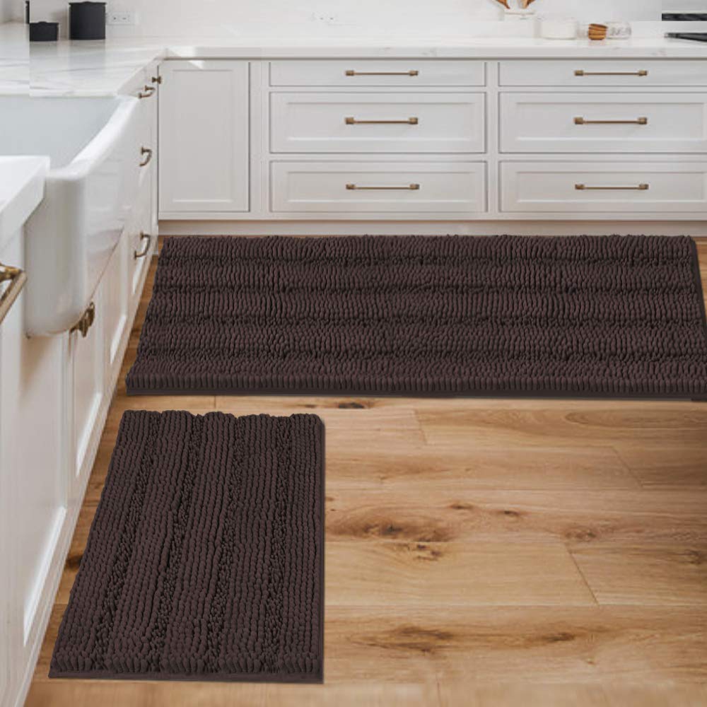 H.VERSAILTEX Bathroom Rugs Bath Rug Set 2 Piece Bathroom Contour Rug Toilet Mat Sets Non Slip Contour Bath Rug Ultra Thick Water Absorbent Striped Bath Mats Washable(47" x 17" Plus 20" x 20" U, Cream)
