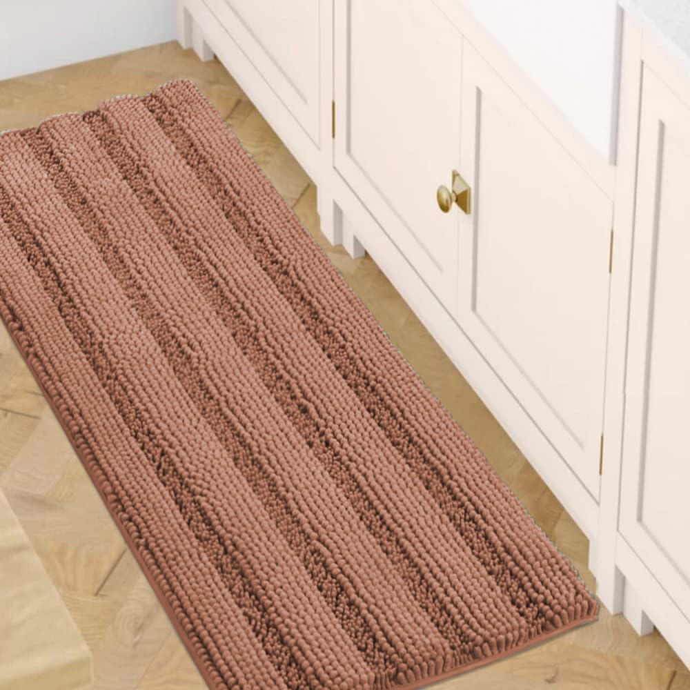 H.VERSAILTEX Bathroom Rugs Bath Rug Set 2 Piece Bathroom Contour Rug Toilet Mat Sets Non Slip Contour Bath Rug Ultra Thick Water Absorbent Striped Bath Mats Washable(47" x 17" Plus 20" x 20" U, Cream)