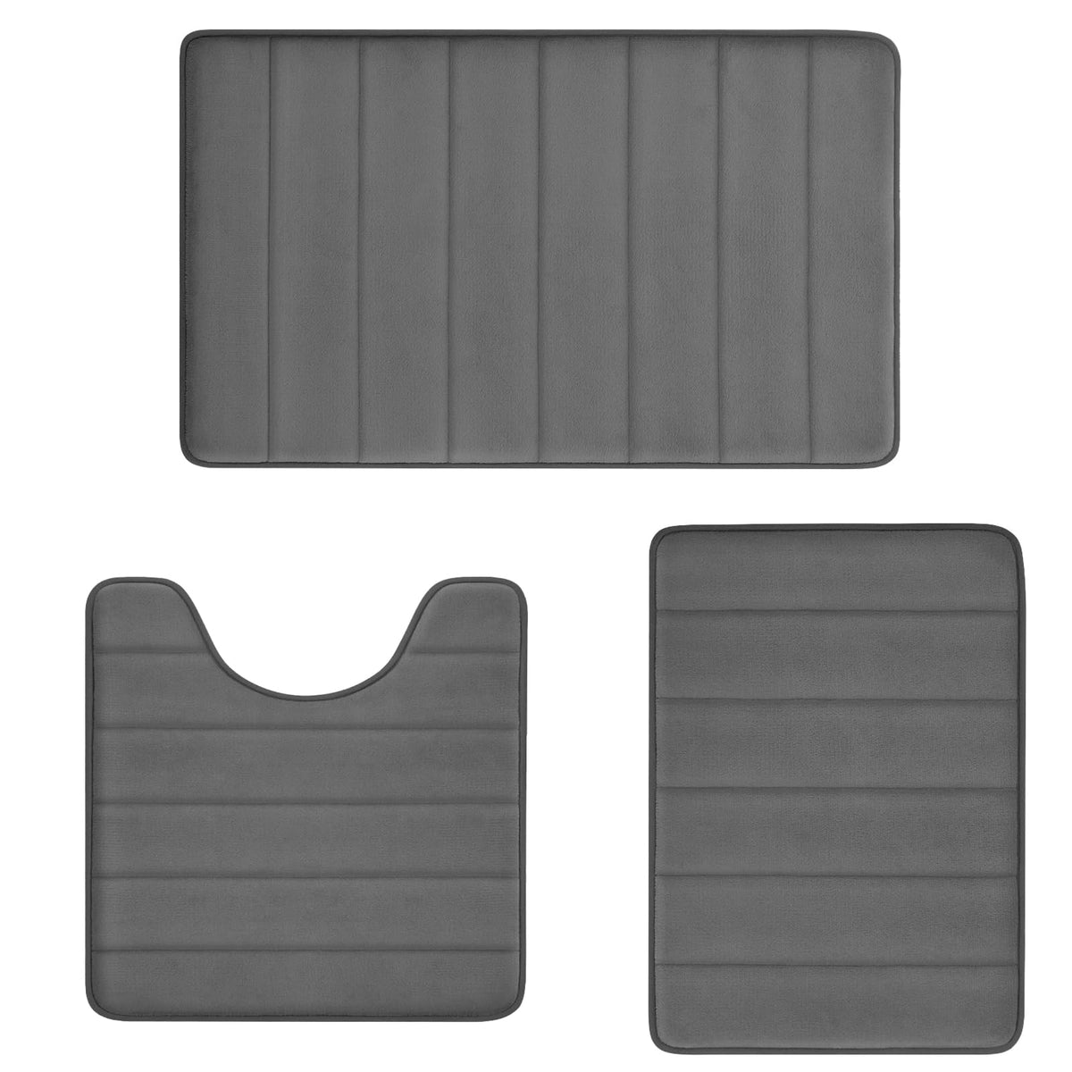 Bathroom Rugs Set Memory Foam Bath Rugs Non-Slip Bath Mat Set 3 Piece,Washable Bathroom Mats,Absorbent Shaggy Rugs Super Soft U-Shaped Toilet Rug,Bahroom Carpets for Bathroom,Tub,Shower（Black）