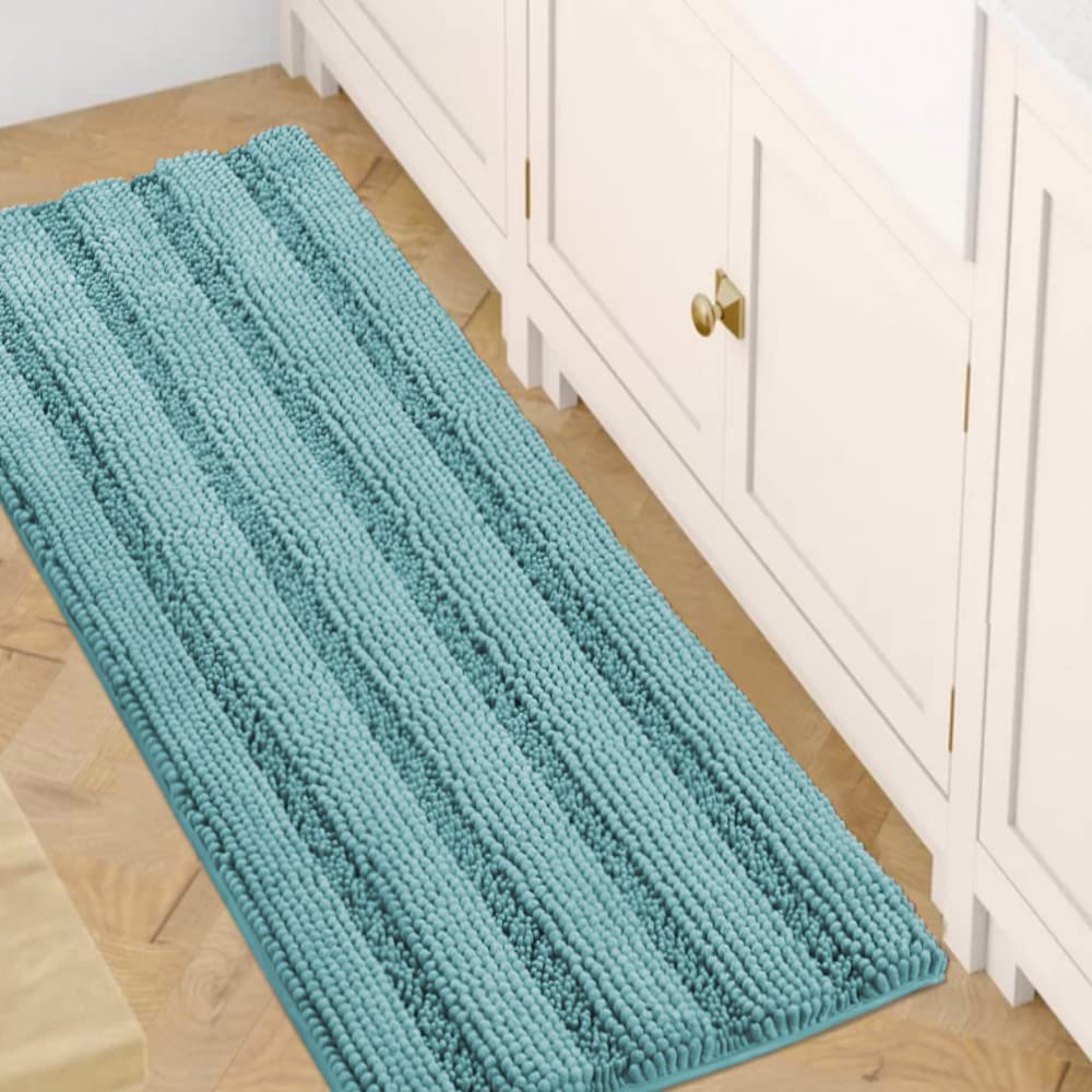 H.VERSAILTEX Bathroom Rugs Bath Rug Set 2 Piece Bathroom Contour Rug Toilet Mat Sets Non Slip Contour Bath Rug Ultra Thick Water Absorbent Striped Bath Mats Washable(47" x 17" Plus 20" x 20" U, Cream)