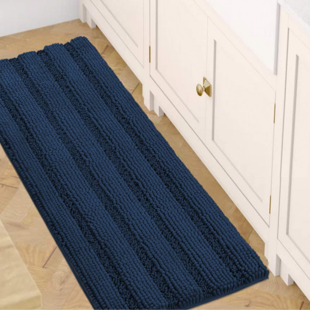 H.VERSAILTEX Bathroom Rugs Bath Rug Set 2 Piece Bathroom Contour Rug Toilet Mat Sets Non Slip Contour Bath Rug Ultra Thick Water Absorbent Striped Bath Mats Washable(47" x 17" Plus 20" x 20" U, Cream)