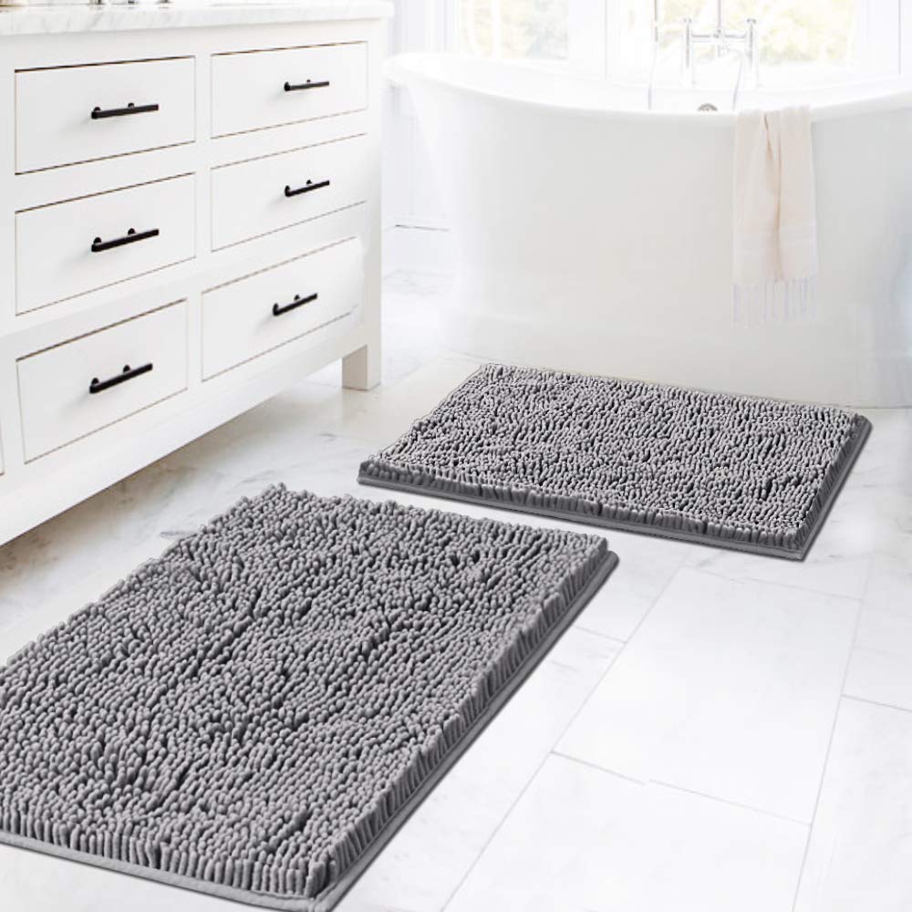 H.VERSAILTEX Bathroom Rugs Luxury Chenille Mat Set, Soft Plush Shower Rug + Toilet Mat, Microfiber Shaggy Carpet, Super Absorbent, Machine Washable (Curved Set, 32" x 20"/20" x 20", Loden)