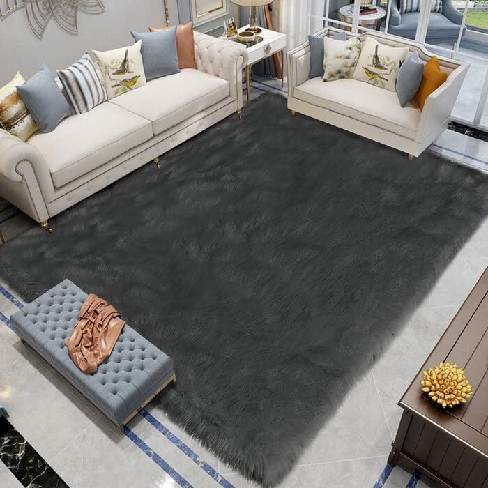 Latepis White Sheepskin Rug 2x3 Faux Fur Sheepskin Rug for Living Room Fluffy Washable Rugs for Bedroom Luxury Room Decor Furry Rugs Rectangle