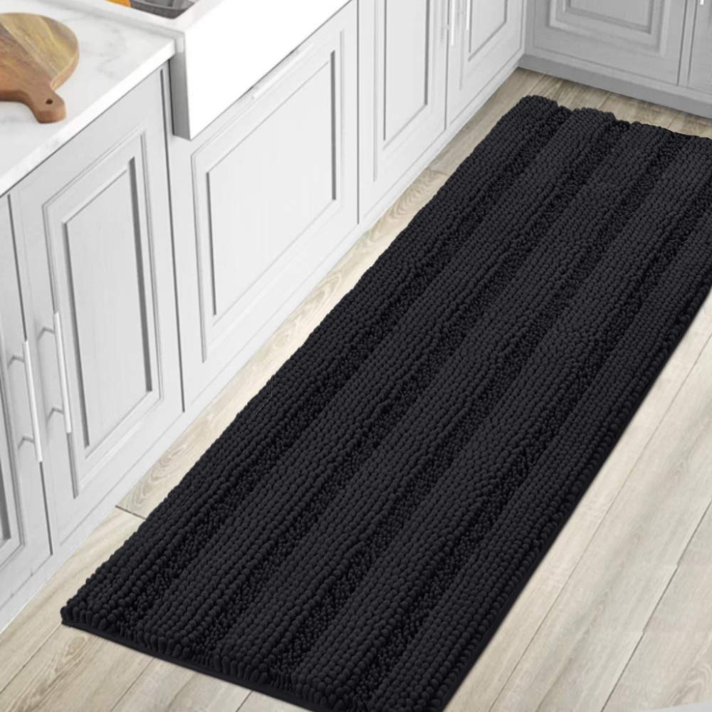 H.VERSAILTEX Bathroom Rugs Bath Rug Set 2 Piece Bathroom Contour Rug Toilet Mat Sets Non Slip Contour Bath Rug Ultra Thick Water Absorbent Striped Bath Mats Washable(47" x 17" Plus 20" x 20" U, Cream)