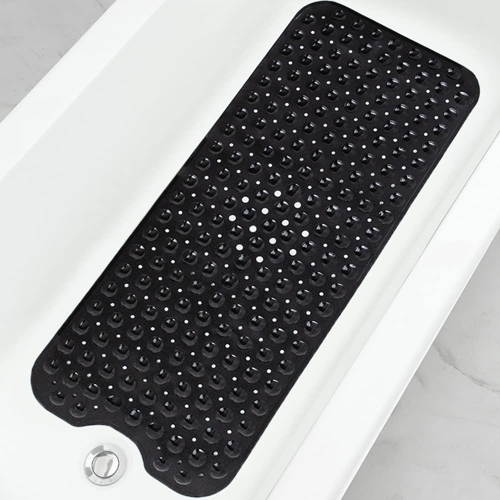 Extra Long Non-Slip Bathtub Shower Mat, 39 x 16 Inch Black Bath Mat