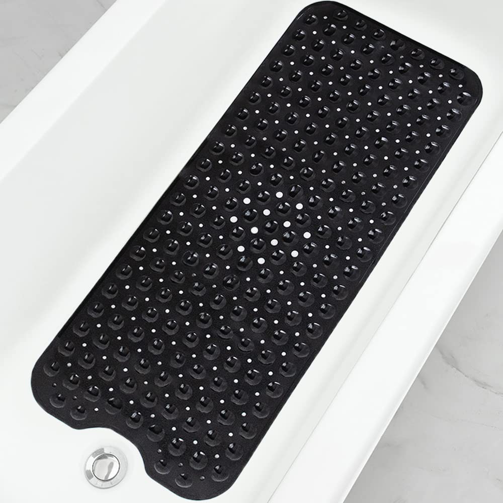 Extra Long Non-Slip Bathtub Shower Mat, 39 x 16 Inch Black Bath Mat