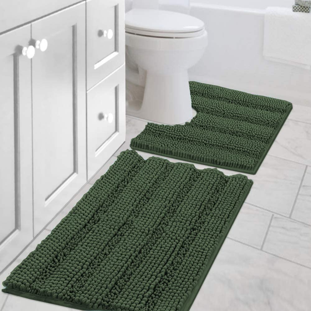 H.VERSAILTEX Bathroom Rugs Bath Rug Set 2 Piece Bathroom Contour Rug Toilet Mat Sets Non Slip Contour Bath Rug Ultra Thick Water Absorbent Striped Bath Mats Washable(47" x 17" Plus 20" x 20" U, Cream)