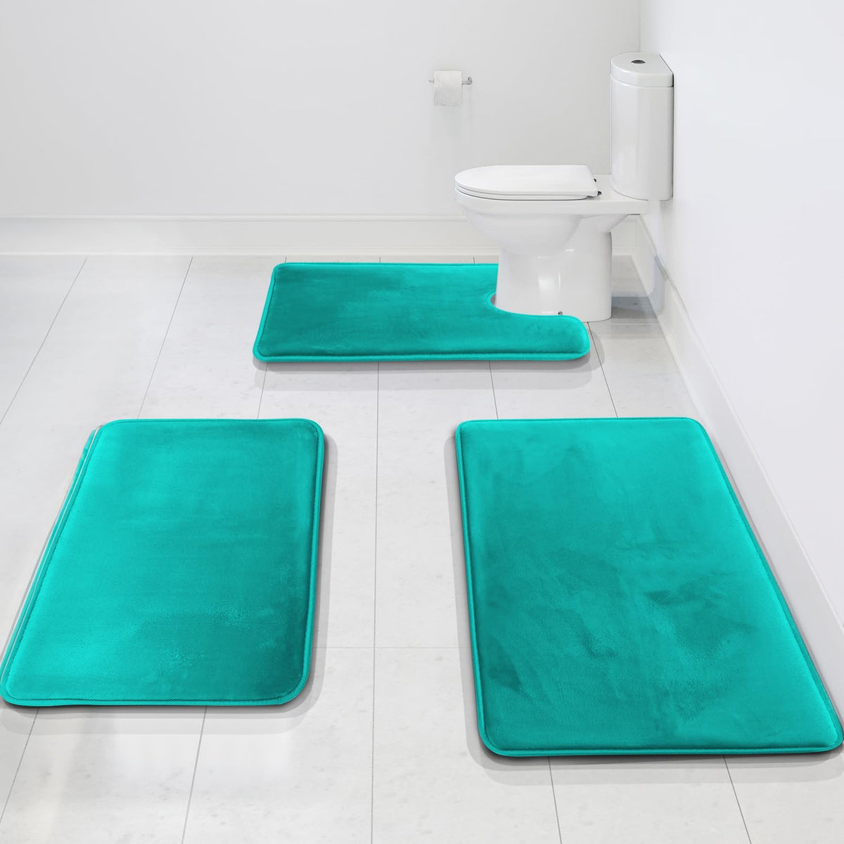 Clara Clark 3 Piece Bathroom Rugs Bath Mat Set, Velvet Memory Foam Bath Mats for Bathroom - Non-Slip, PVC Backing Bath Rugs, Washable - Dries Quickly, Grey