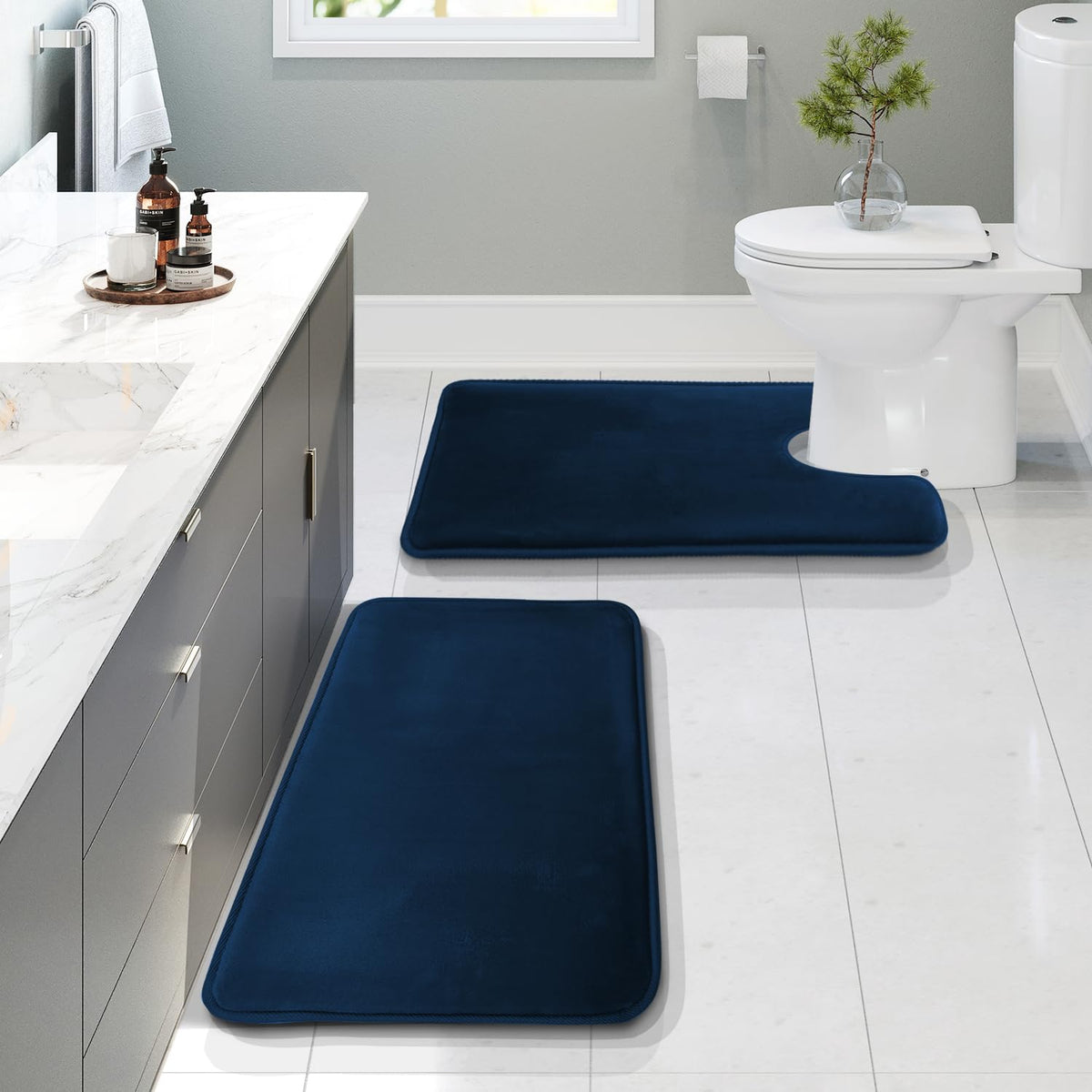 Clara Clark 3 Piece Bathroom Rugs Bath Mat Set, Velvet Memory Foam Bath Mats for Bathroom - Non-Slip, PVC Backing Bath Rugs, Washable - Dries Quickly, Grey