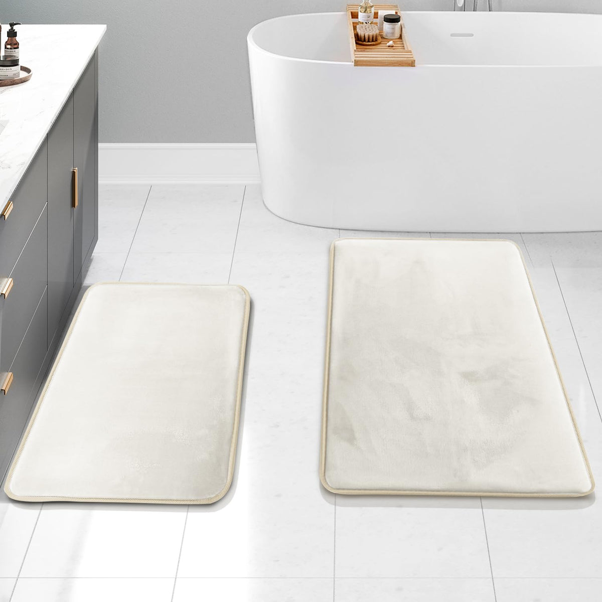 Clara Clark 3 Piece Bathroom Rugs Bath Mat Set, Velvet Memory Foam Bath Mats for Bathroom - Non-Slip, PVC Backing Bath Rugs, Washable - Dries Quickly, Grey