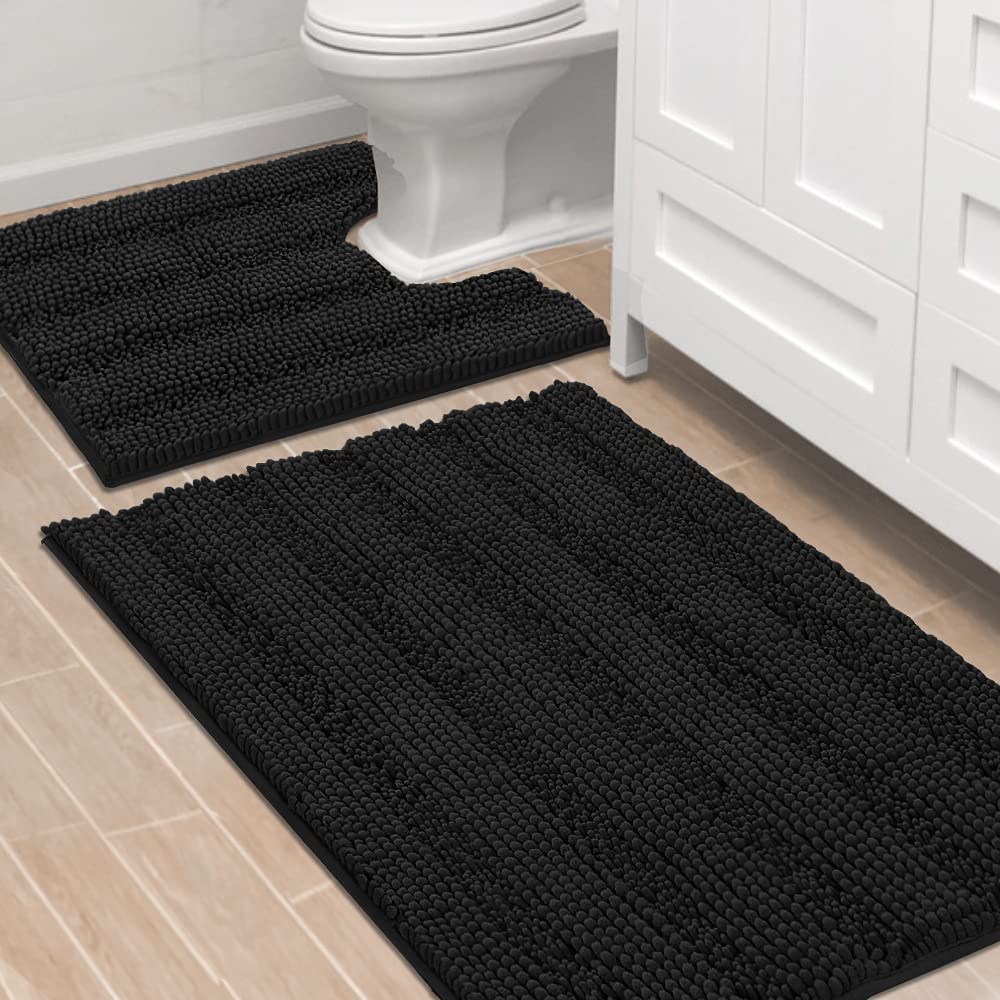 H.VERSAILTEX Bathroom Rugs Bath Rug Set 2 Piece Bathroom Contour Rug Toilet Mat Sets Non Slip Contour Bath Rug Ultra Thick Water Absorbent Striped Bath Mats Washable(47" x 17" Plus 20" x 20" U, Cream)