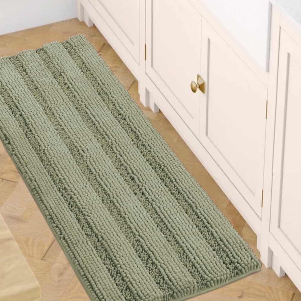 H.VERSAILTEX Bathroom Rugs Bath Rug Set 2 Piece Bathroom Contour Rug Toilet Mat Sets Non Slip Contour Bath Rug Ultra Thick Water Absorbent Striped Bath Mats Washable(47" x 17" Plus 20" x 20" U, Cream)