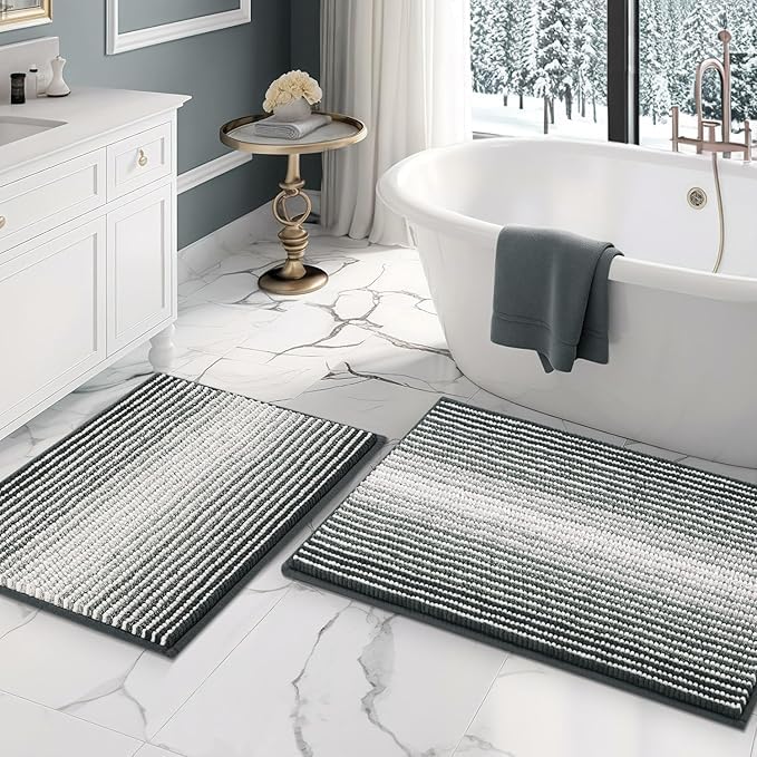 BSICPRO Bathroom Rugs Sets 2 Piece, Non Slip Striped Bath Mats, Sage