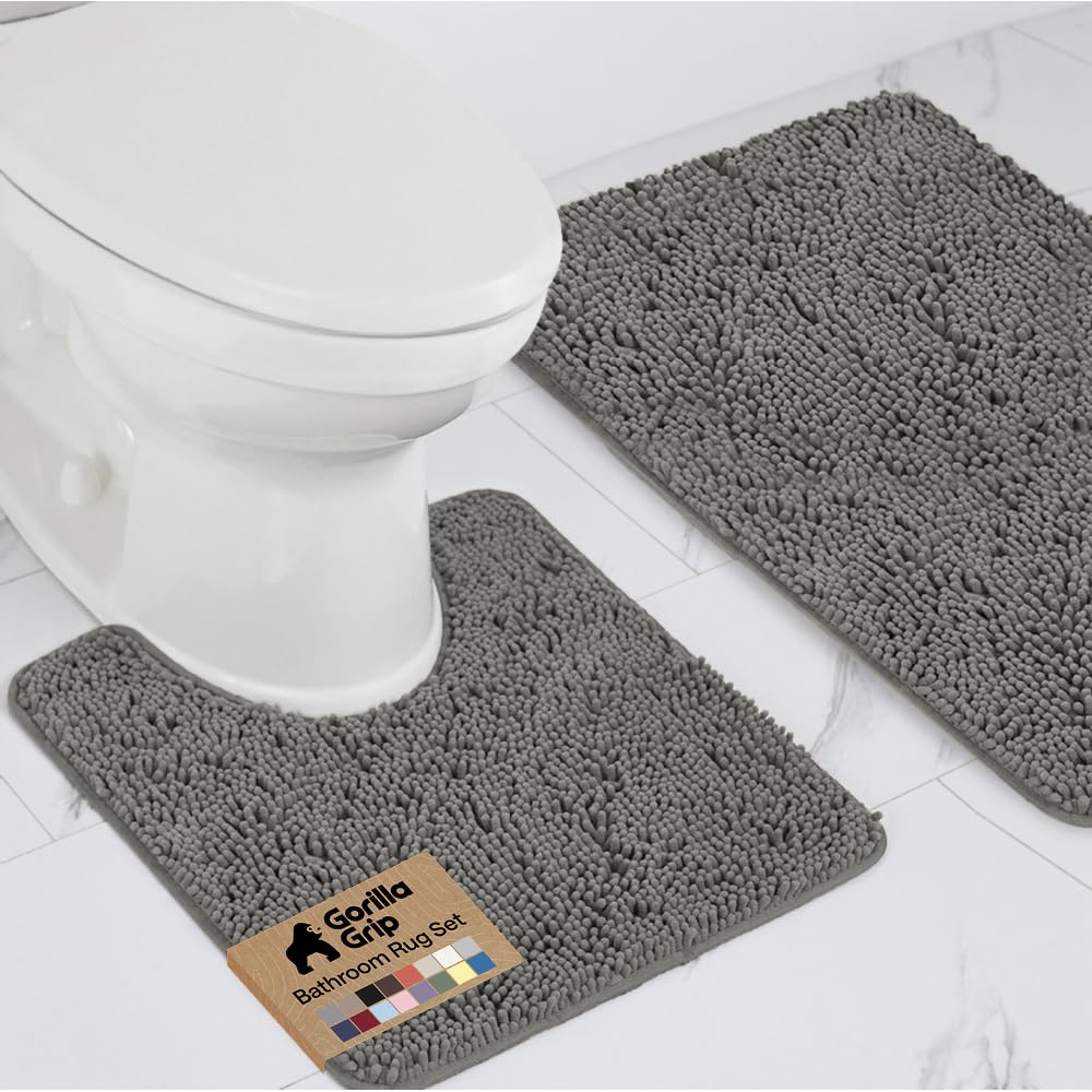 GORILLA GRIP Bathroom Area Rug Sets 2 Piece, Soft Chenille, 30x20 Grey