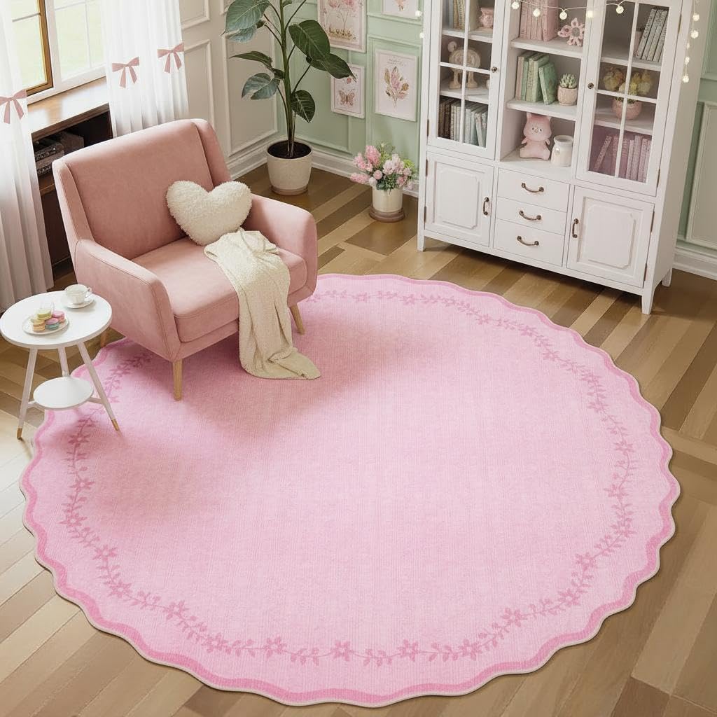 GarveeHome 3x5 Scalloped Washable Area Rug Non Slip Bedroom Entryway Rug