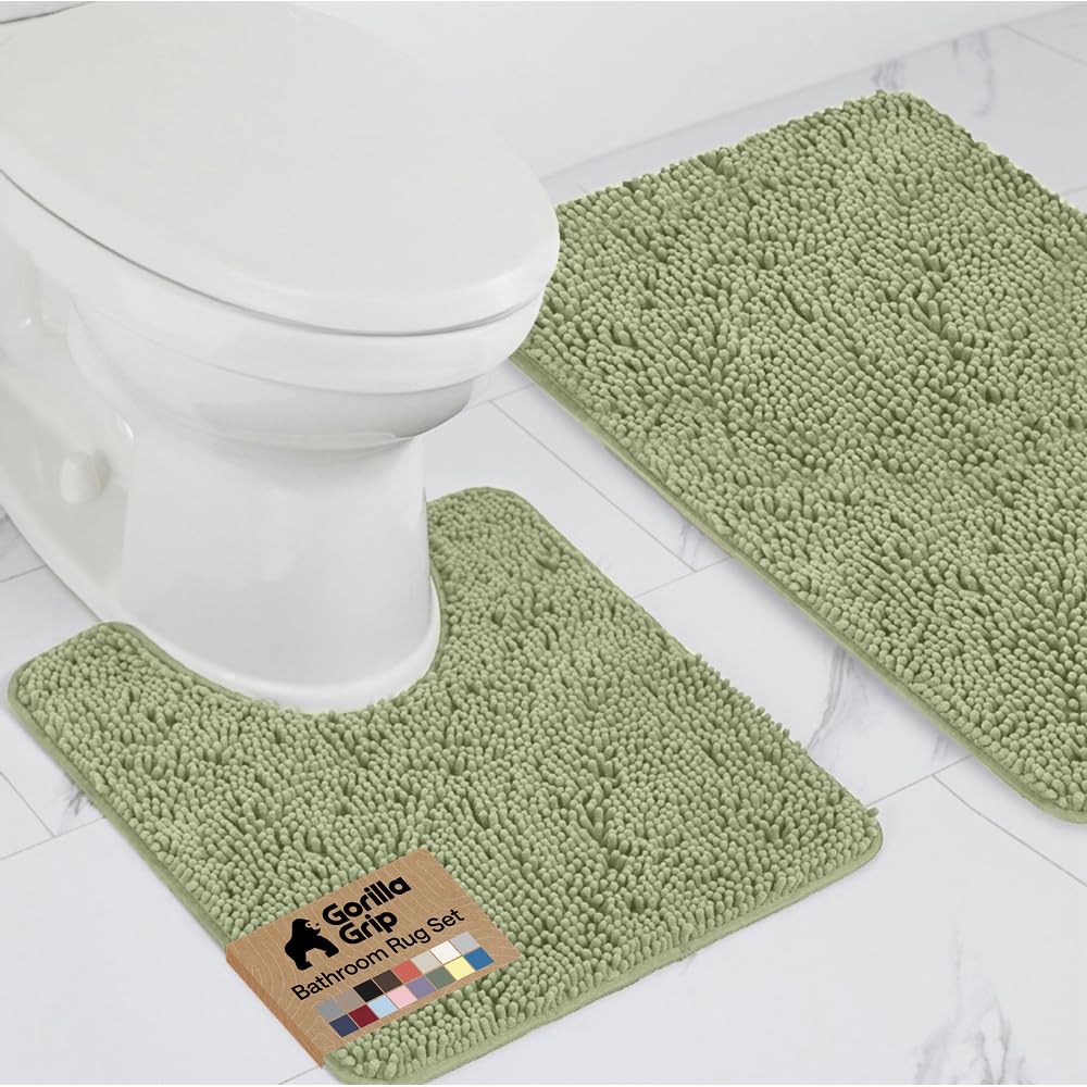 GORILLA GRIP Bathroom Area Rug Sets 2 Piece, Soft Chenille, 30x20 Grey