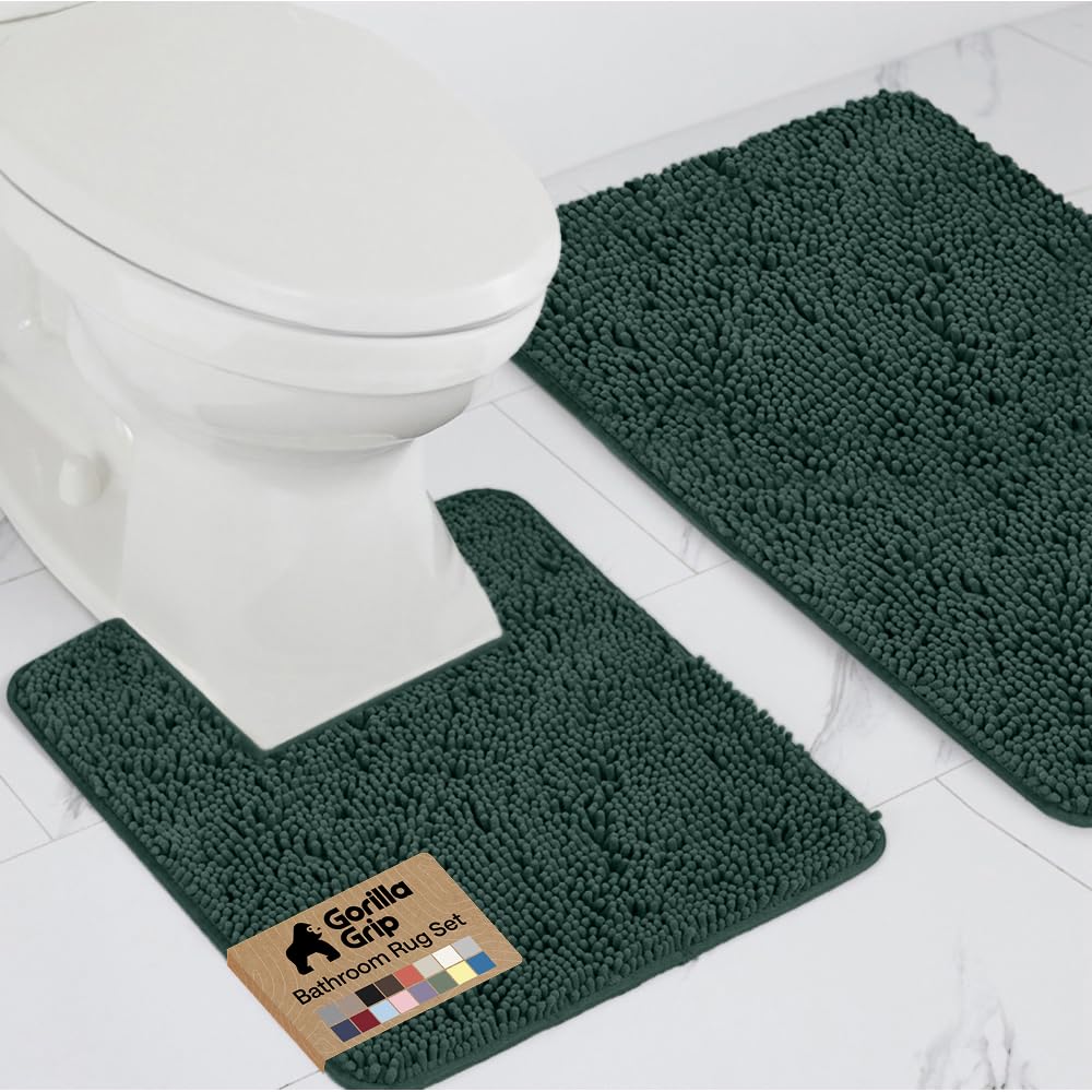 GORILLA GRIP Bathroom Area Rug Sets 2 Piece, Soft Chenille, 30x20 Grey
