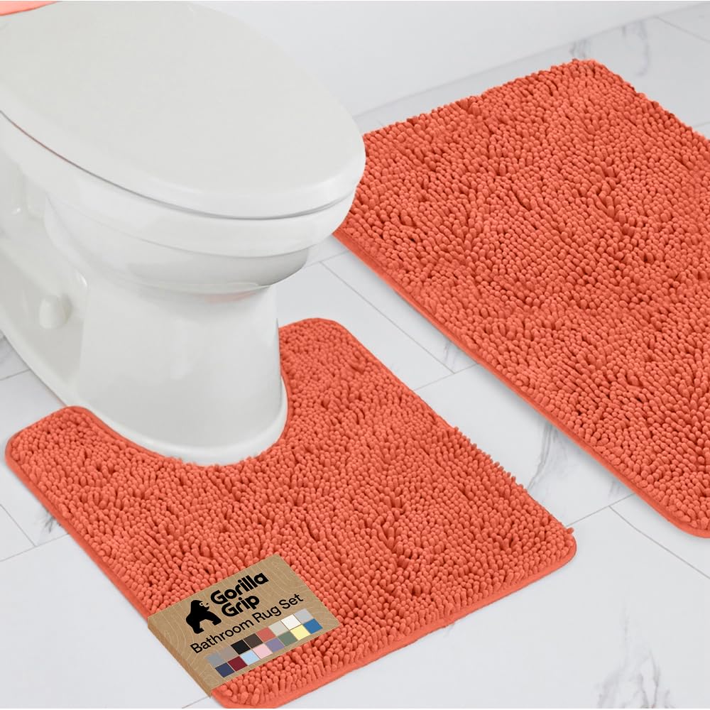 GORILLA GRIP Bathroom Area Rug Sets 2 Piece, Soft Chenille, 30x20 Grey
