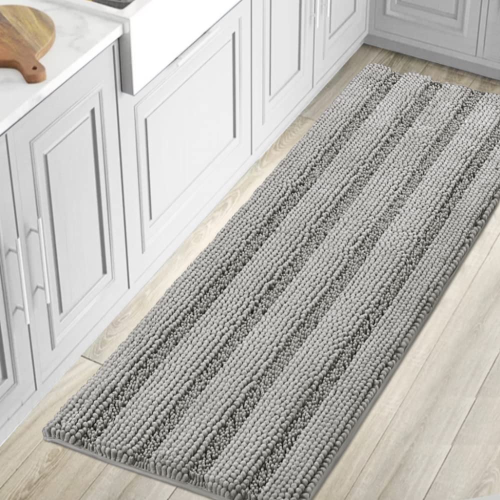 H.VERSAILTEX Bathroom Rugs Bath Rug Set 2 Piece Bathroom Contour Rug Toilet Mat Sets Non Slip Contour Bath Rug Ultra Thick Water Absorbent Striped Bath Mats Washable(47" x 17" Plus 20" x 20" U, Cream)