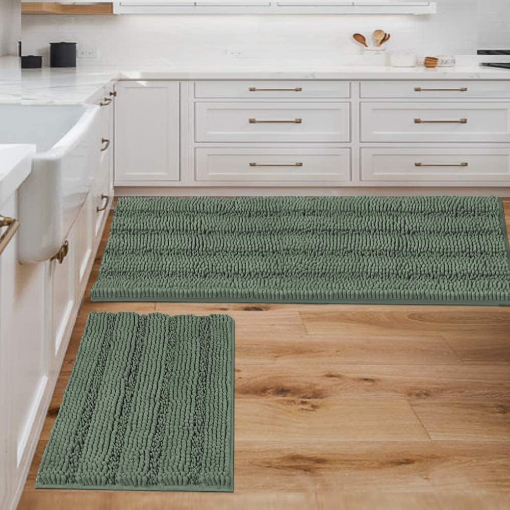 H.VERSAILTEX Bathroom Rugs Bath Rug Set 2 Piece Bathroom Contour Rug Toilet Mat Sets Non Slip Contour Bath Rug Ultra Thick Water Absorbent Striped Bath Mats Washable(47" x 17" Plus 20" x 20" U, Cream)
