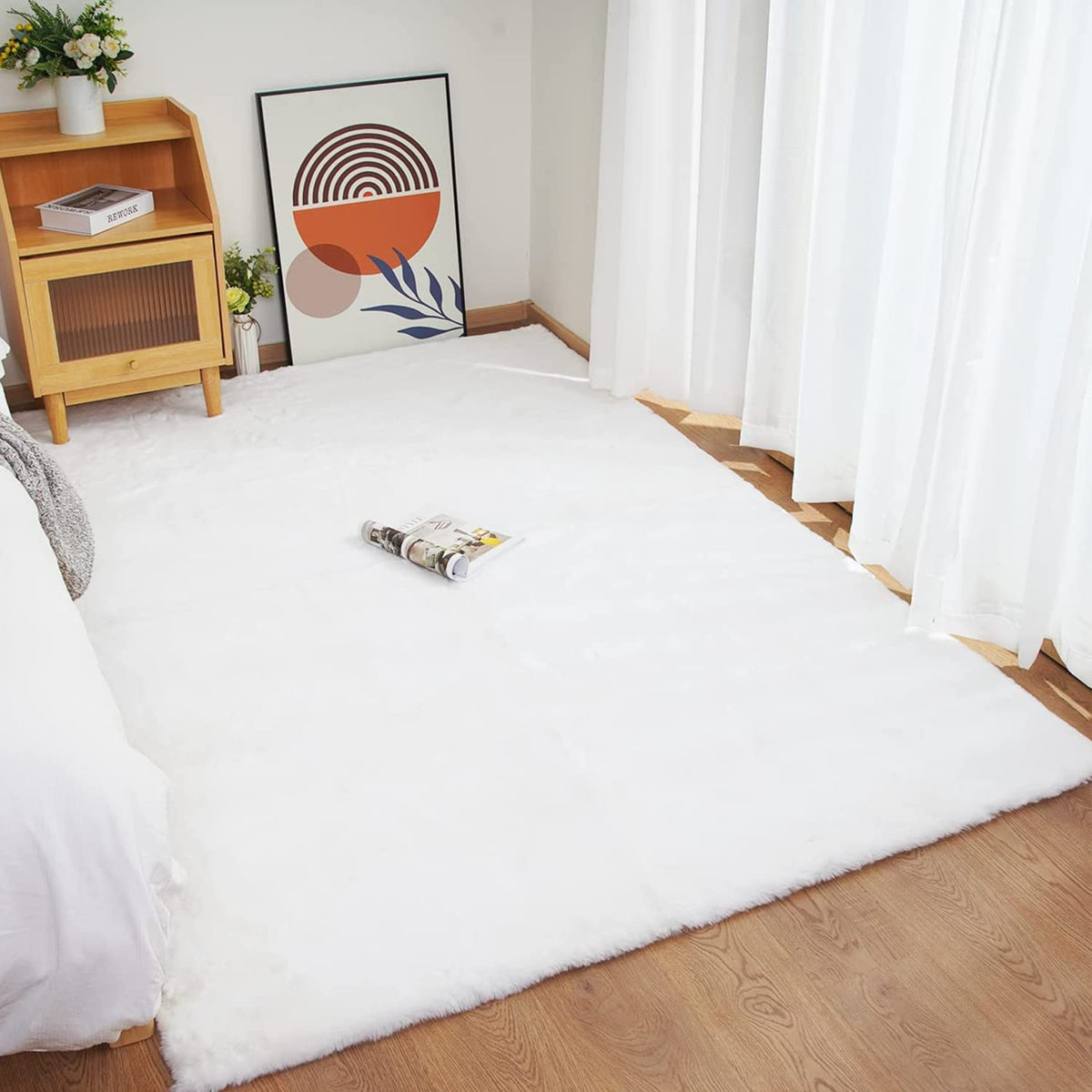 Ghouse Soft Faux Sheepskin Fur Rug 2x4 Black Fluffy Bedside Rugs Plush Rug Shag Nursery Carpet Area Rugs for Living Room Bedroom Playing Room Decor