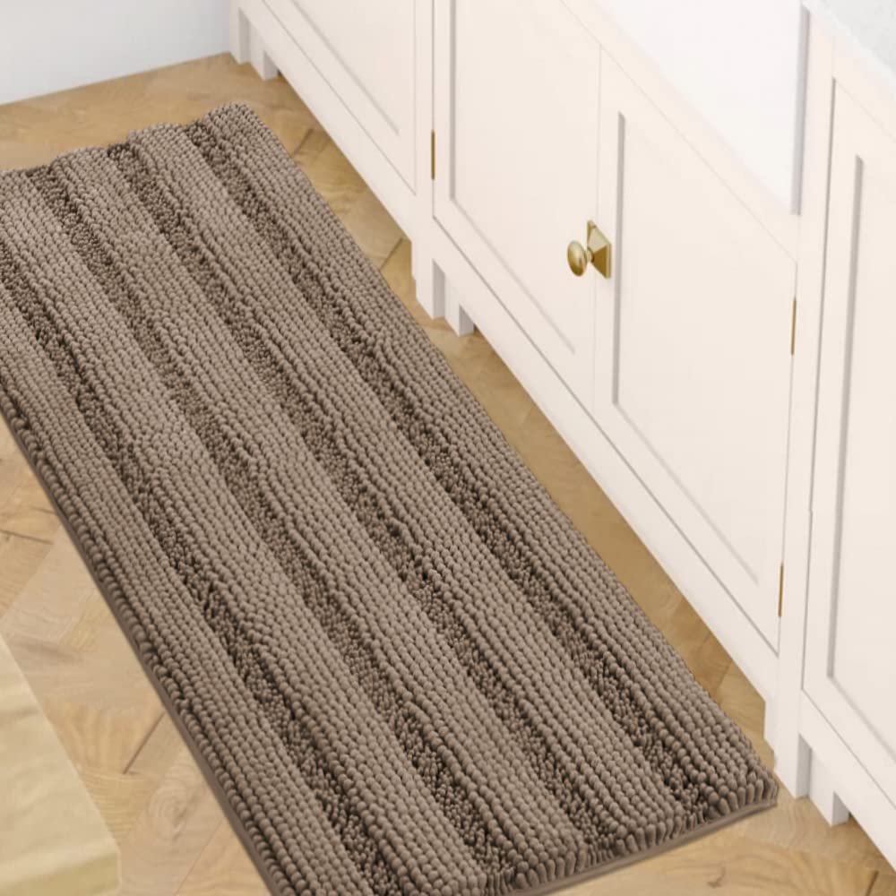 H.VERSAILTEX Bathroom Rugs Bath Rug Set 2 Piece Bathroom Contour Rug Toilet Mat Sets Non Slip Contour Bath Rug Ultra Thick Water Absorbent Striped Bath Mats Washable(47" x 17" Plus 20" x 20" U, Cream)