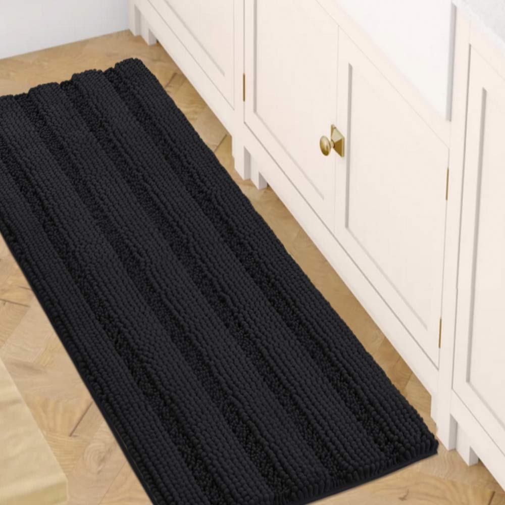 H.VERSAILTEX Bathroom Rugs Bath Rug Set 2 Piece Bathroom Contour Rug Toilet Mat Sets Non Slip Contour Bath Rug Ultra Thick Water Absorbent Striped Bath Mats Washable(47" x 17" Plus 20" x 20" U, Cream)