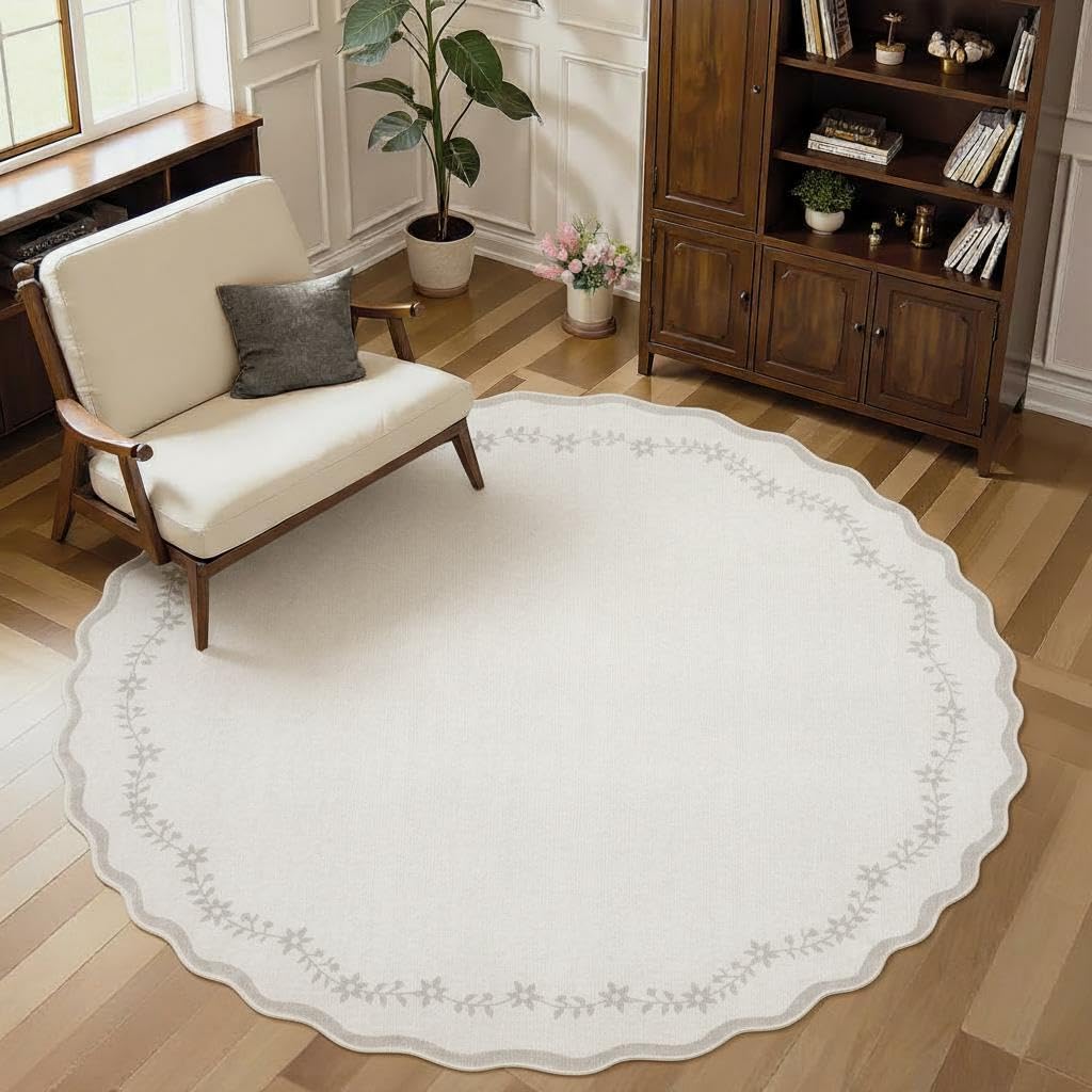 GarveeHome 3x5 Scalloped Washable Area Rug Non Slip Bedroom Entryway Rug