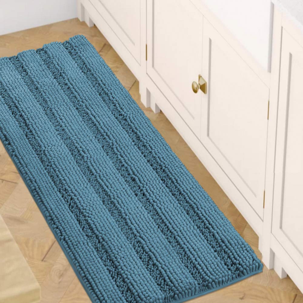 H.VERSAILTEX Bathroom Rugs Bath Rug Set 2 Piece Bathroom Contour Rug Toilet Mat Sets Non Slip Contour Bath Rug Ultra Thick Water Absorbent Striped Bath Mats Washable(47" x 17" Plus 20" x 20" U, Cream)