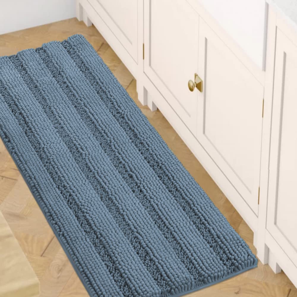 H.VERSAILTEX Bathroom Rugs Bath Rug Set 2 Piece Bathroom Contour Rug Toilet Mat Sets Non Slip Contour Bath Rug Ultra Thick Water Absorbent Striped Bath Mats Washable(47" x 17" Plus 20" x 20" U, Cream)