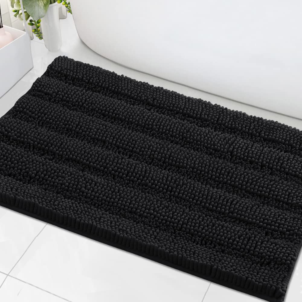 H.VERSAILTEX Bathroom Rugs Bath Rug Set 2 Piece Bathroom Contour Rug Toilet Mat Sets Non Slip Contour Bath Rug Ultra Thick Water Absorbent Striped Bath Mats Washable(47" x 17" Plus 20" x 20" U, Cream)