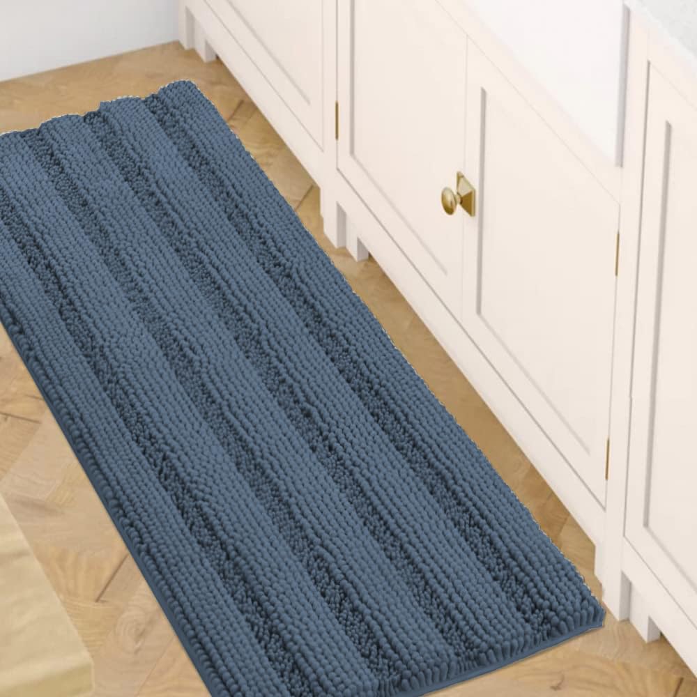 H.VERSAILTEX Bathroom Rugs Bath Rug Set 2 Piece Bathroom Contour Rug Toilet Mat Sets Non Slip Contour Bath Rug Ultra Thick Water Absorbent Striped Bath Mats Washable(47" x 17" Plus 20" x 20" U, Cream)