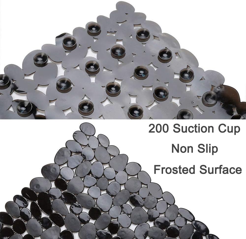 Pebble Bathtub Mat Non Slip 35" X 16" with Suction Cups,Black