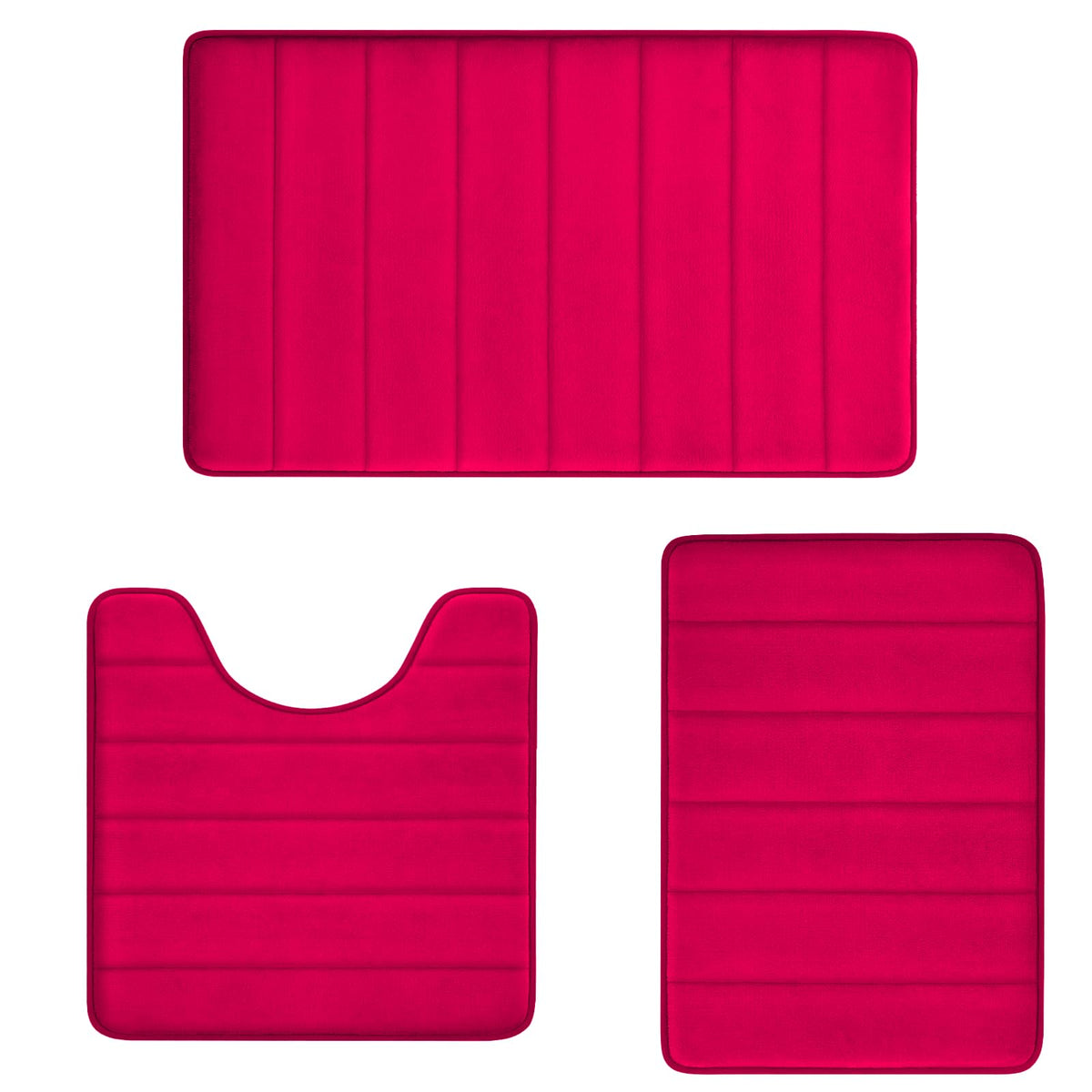 Bathroom Rugs Set Memory Foam Bath Rugs Non-Slip Bath Mat Set 3 Piece,Washable Bathroom Mats,Absorbent Shaggy Rugs Super Soft U-Shaped Toilet Rug,Bahroom Carpets for Bathroom,Tub,Shower（Black）