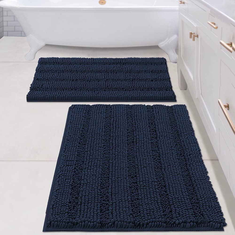 H.VERSAILTEX Bathroom Rugs Bath Rug Set 2 Piece Bathroom Contour Rug Toilet Mat Sets Non Slip Contour Bath Rug Ultra Thick Water Absorbent Striped Bath Mats Washable(47" x 17" Plus 20" x 20" U, Cream)