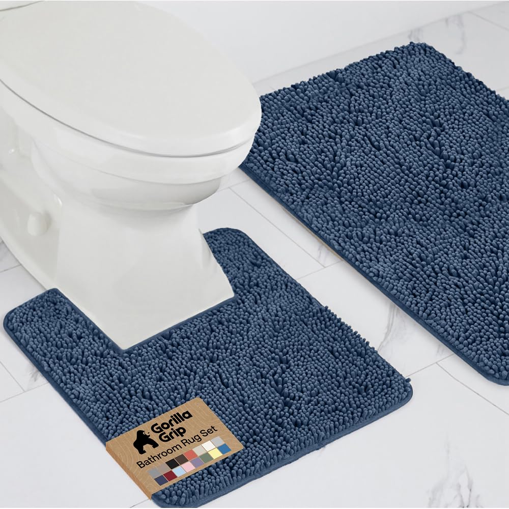 GORILLA GRIP Bathroom Area Rug Sets 2 Piece, Soft Chenille, 30x20 Grey