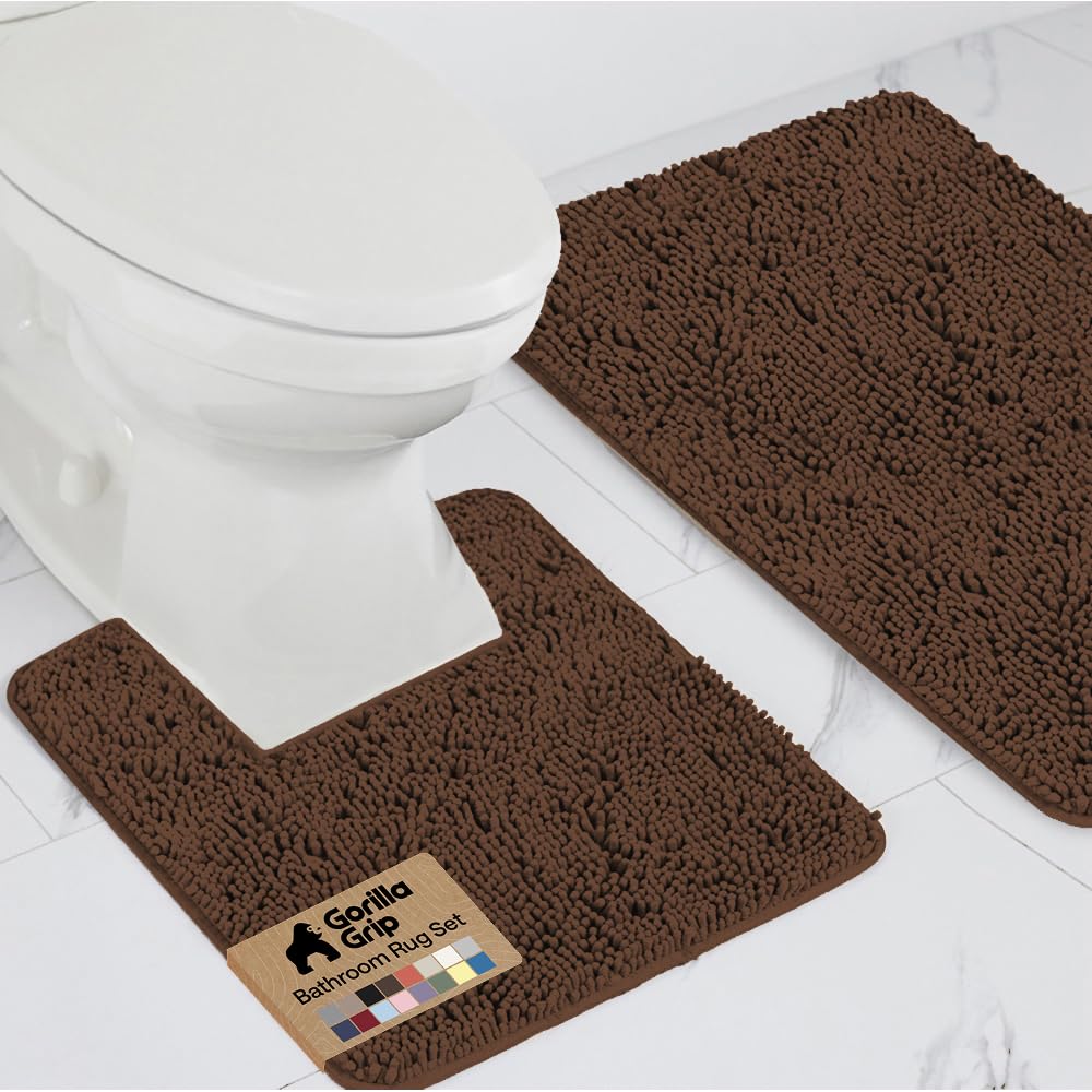 GORILLA GRIP Bathroom Area Rug Sets 2 Piece, Soft Chenille, 30x20 Grey