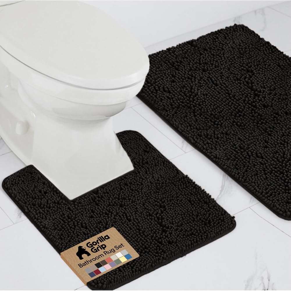 GORILLA GRIP Bathroom Area Rug Sets 2 Piece, Soft Chenille, 30x20 Grey
