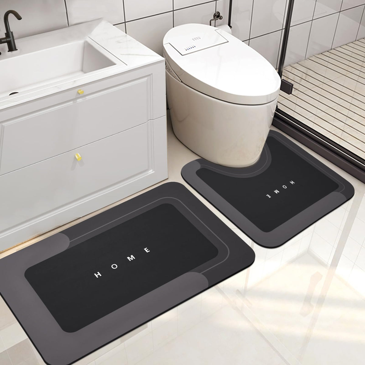 Housego Absorbent Bath Mat, Quick Dry Bath Rug, Non-Slip, 3PCS, Black