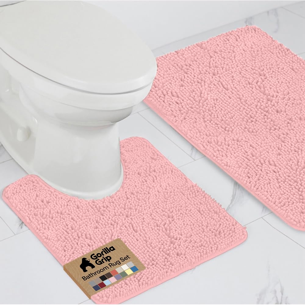 GORILLA GRIP Bathroom Area Rug Sets 2 Piece, Soft Chenille, 30x20 Grey